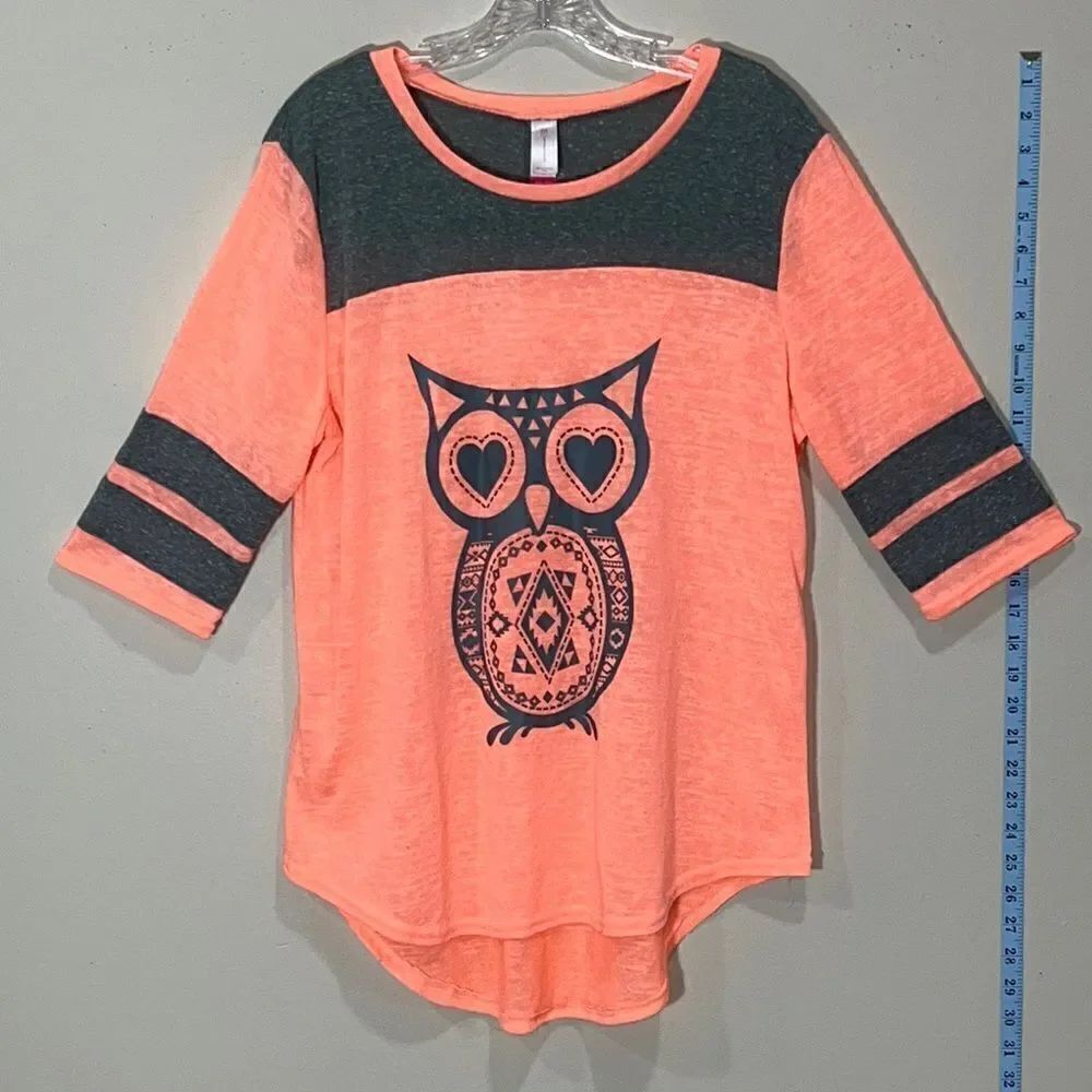 Plus Size Pink & Gray 3/4 Sleeve Owl Top. Size XXL.